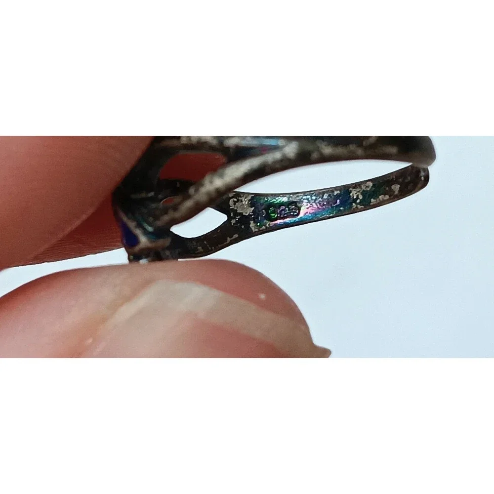 Vintage Nevada Silver Mine 925 Sterling Silver Blue Butterfly Ring Sz 4.5 Adjust